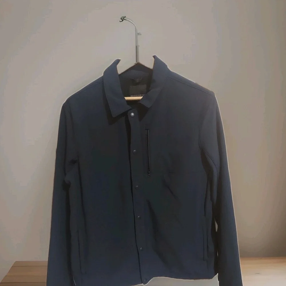 Banana Republic Jacket Mens Large Blue Long Sleeve Snap Lined Button Up Collared